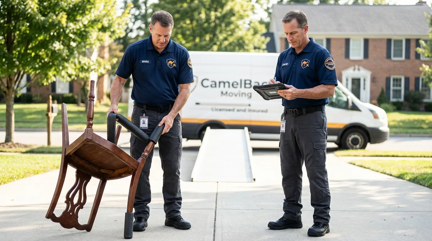 Movers inspecting furniture for damage prevention before loading in Spring City, TN