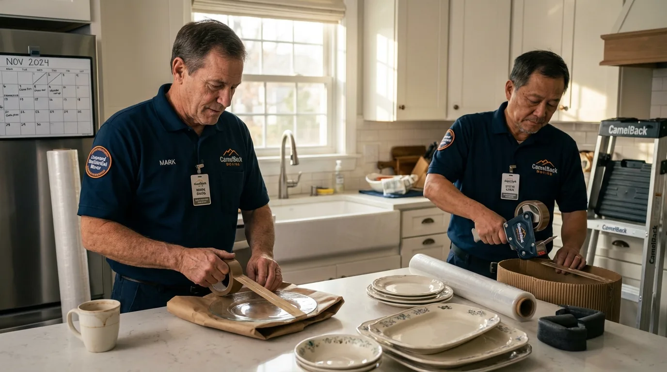 Professional crew packing kitchen dishware in Spring City, TN